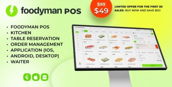 Foodyman POS Single Restaurant POS Kitchen Reservation Waiter Application