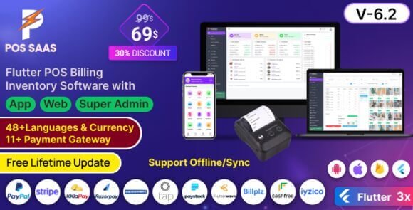 POS SAAS Flutter POS Billing Inventory Software with HRM App Web Admin